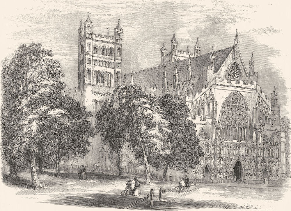 DEVON. Exeter Cathedral 1850 old antique vintage print picture